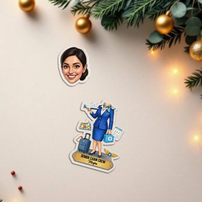 Personalized Senior Cabin Crew Bobblehead Caricature Gift for Air Hostess, Flight Attendants & Cabin Crew Desktop Decor for Home & Study Table | Battery Powered Moving Head